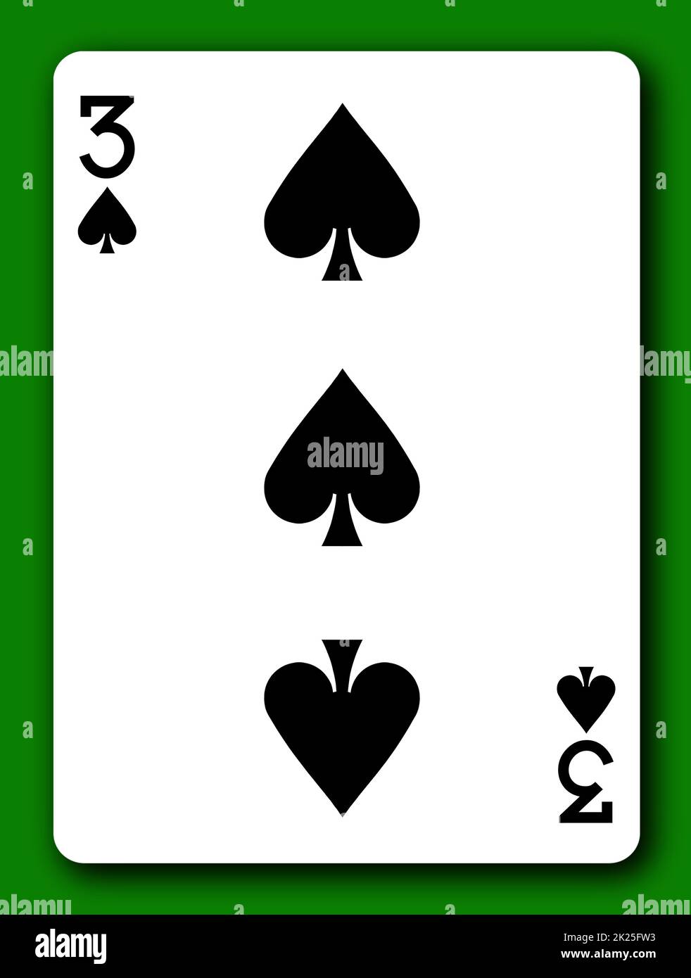 A 3 Three of Spades playing card with clipping path to remove