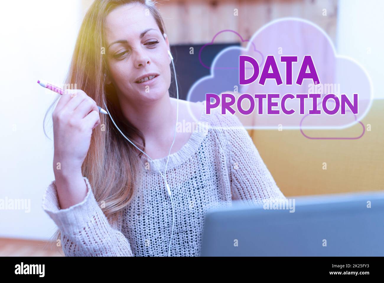 Text sign showing Data Protection. Concept meaning Protect IP addresses and personal data from harmful software Browsing And Chatting In Social Media, Searching And Watching Videos Stock Photo