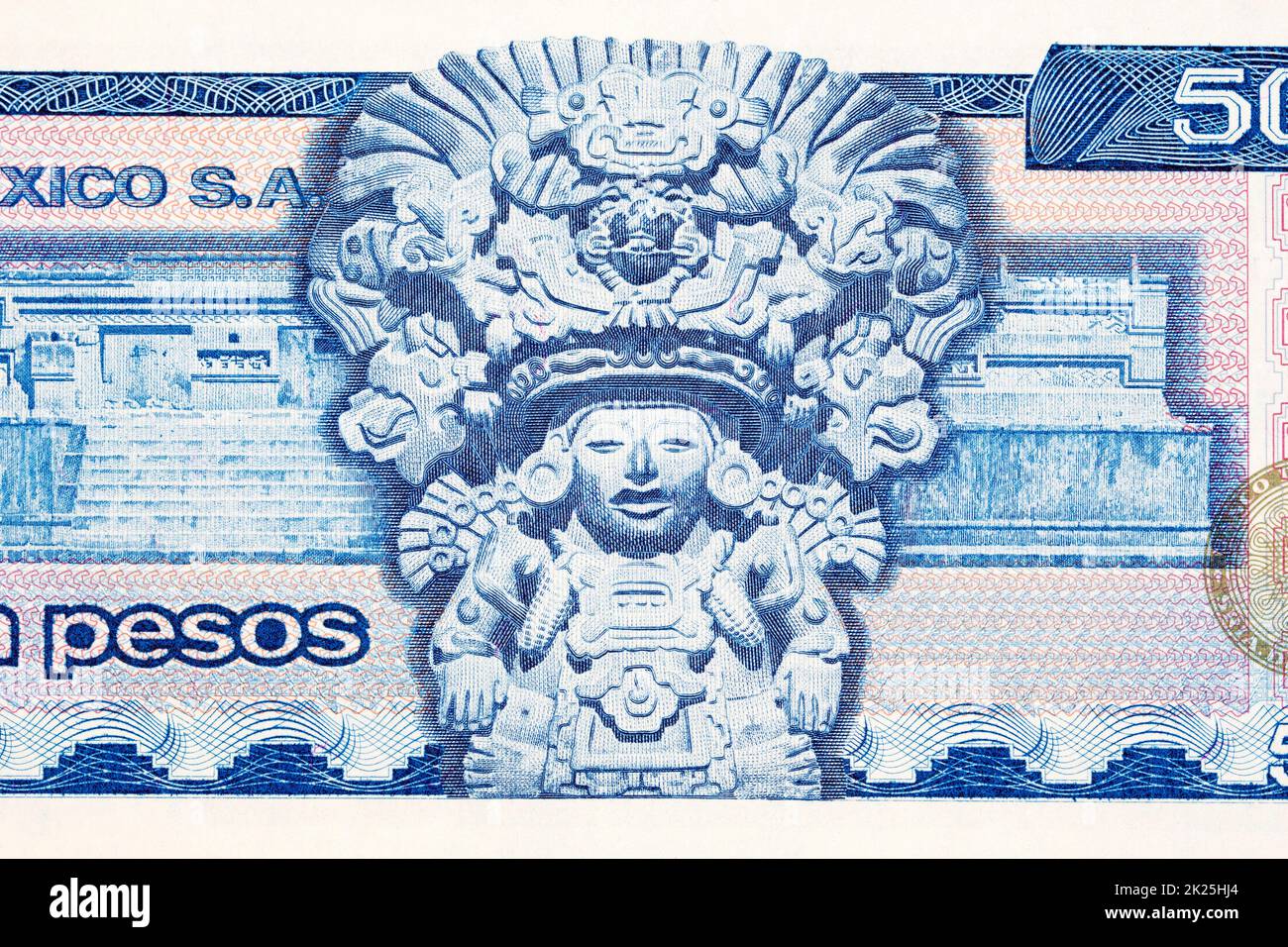 Aztec god from old Mexican money Stock Photo Alamy