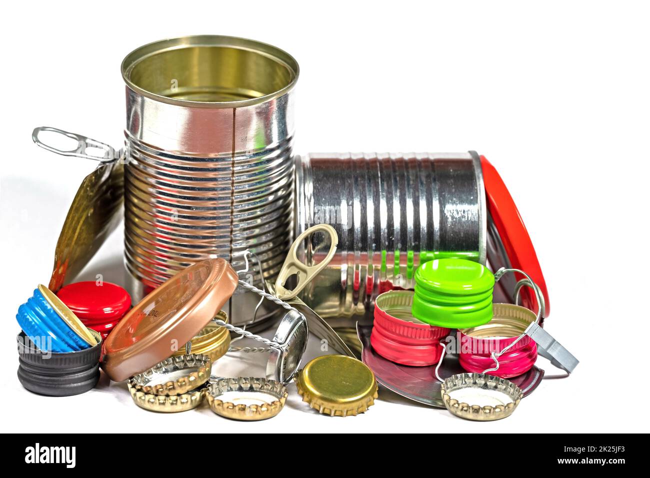 Various tin packaging materials for recycling Stock Photo