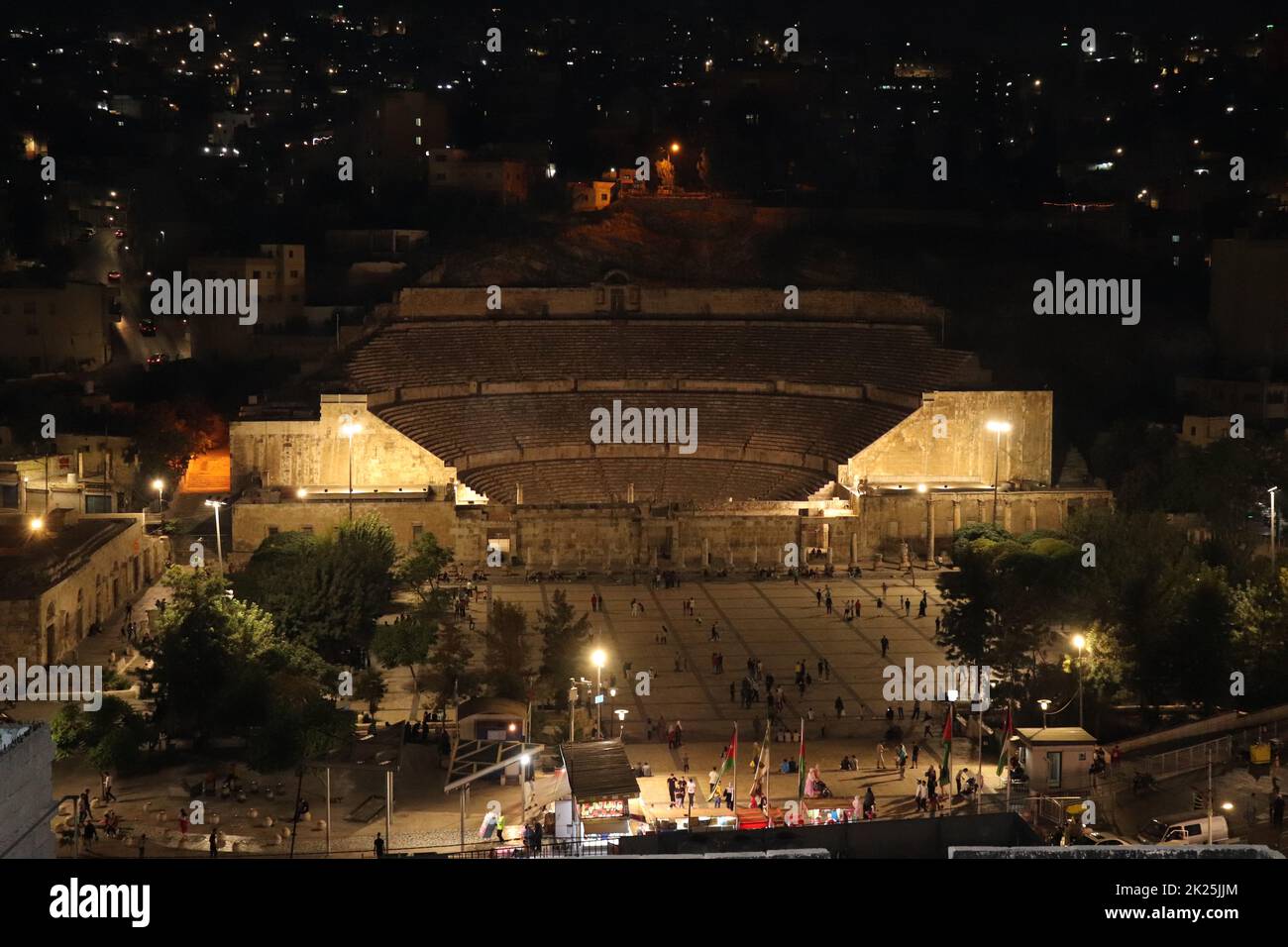 Roman amphitheater in downtown at night - Amman,Jordan (Historical place in middle east) Stock Photo