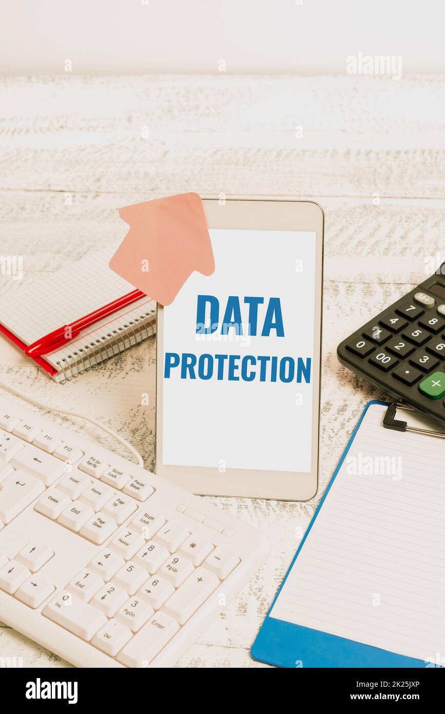 Conceptual display Data Protection. Conceptual photo Protect IP addresses and personal data from harmful software Typing New Ideas Business Planning Idea Voice And Video Calls Stock Photo