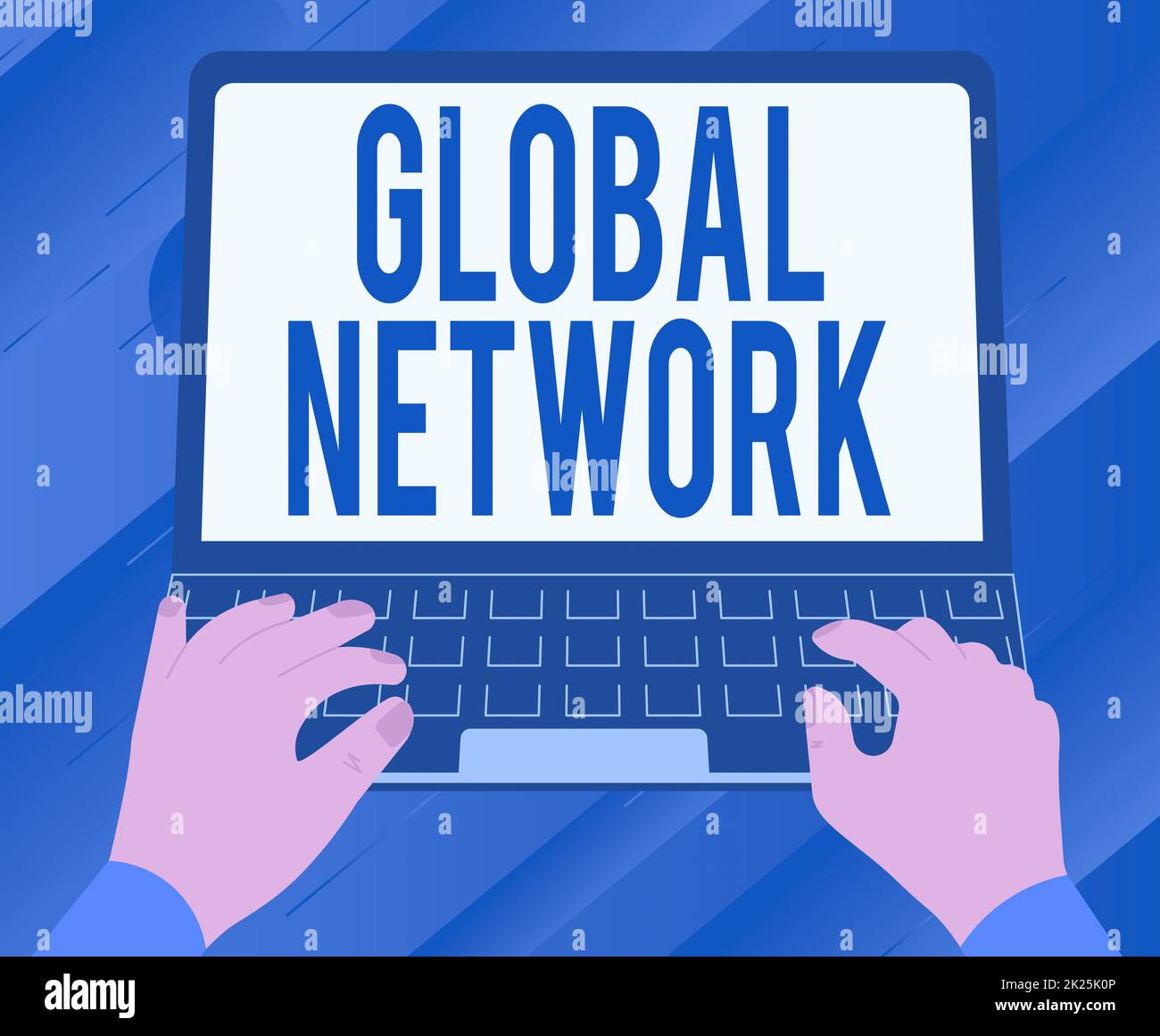 Conceptual display Global Network. Business overview Any communication system which spans the entire Earth Illustration Of A Busy Hand Working On Laptop Searching For Ideas. Stock Photo