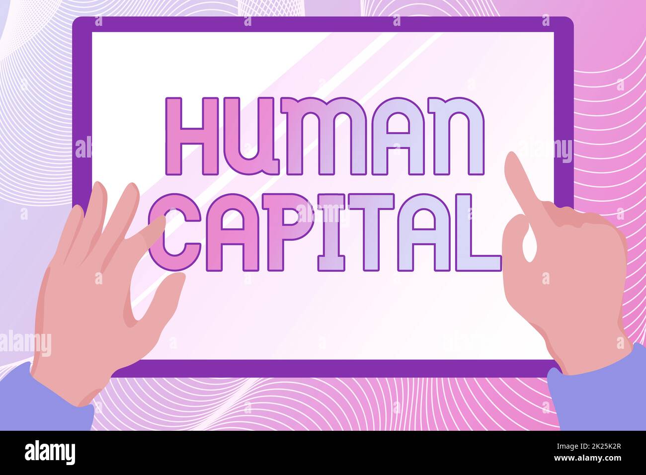 Conceptual display Human Capital. Business showcase Intangible Collective Resources Competence Capital Education Hands Illustration Holding Drawing On Tablet Scree Showing Information. Stock Photo