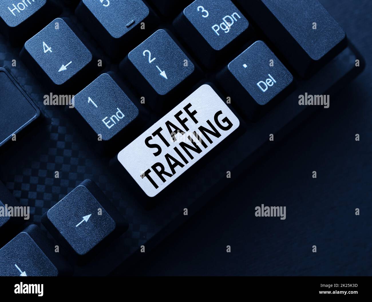 Handwriting text Staff Training. Business overview A program that helps employees to learn specific knowledge Composing New Email Message, Researching Internet For Informations Stock Photo