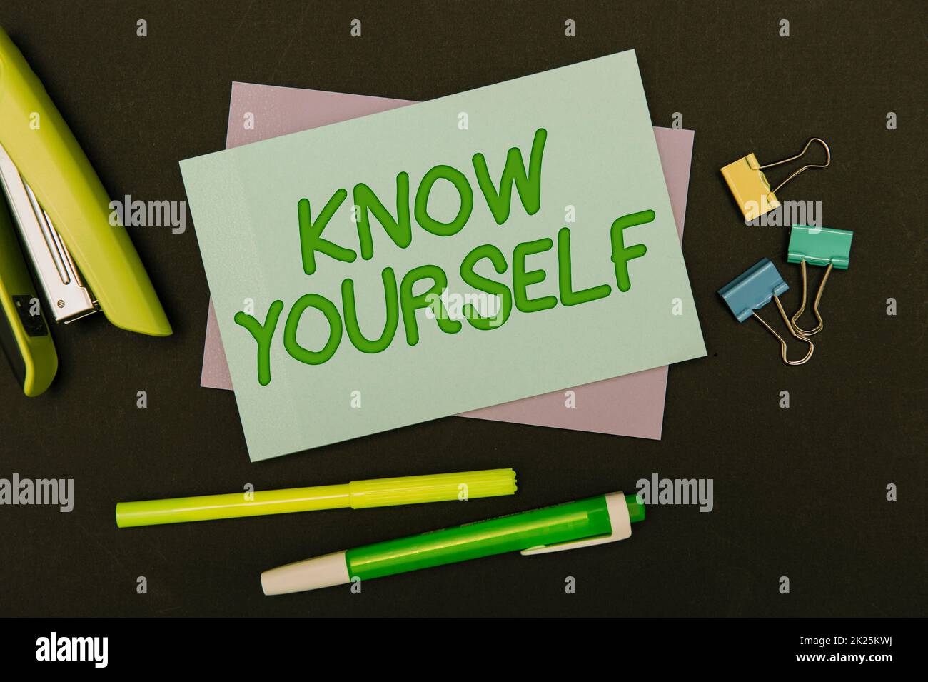 Hand writing sign Know Yourself. Concept meaning Find You Understanding