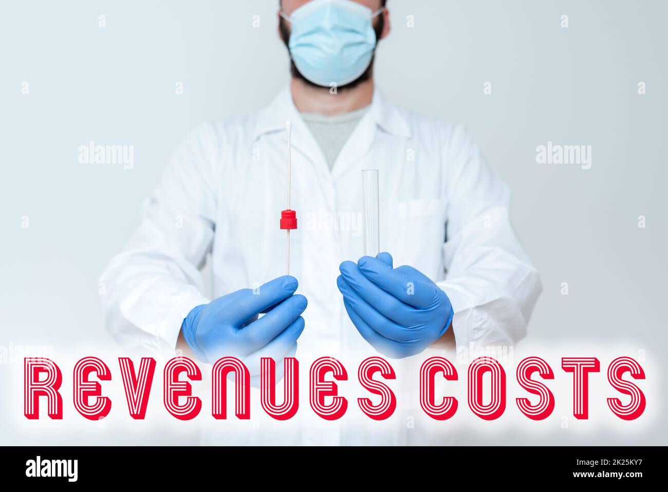 Conceptual display Revenues Costs. Business idea Total amount of money in Manufacturing and Delivery a product Doctor Explaining Laboratory Test Result, Nurse Gather Specimen For Testing Stock Photo