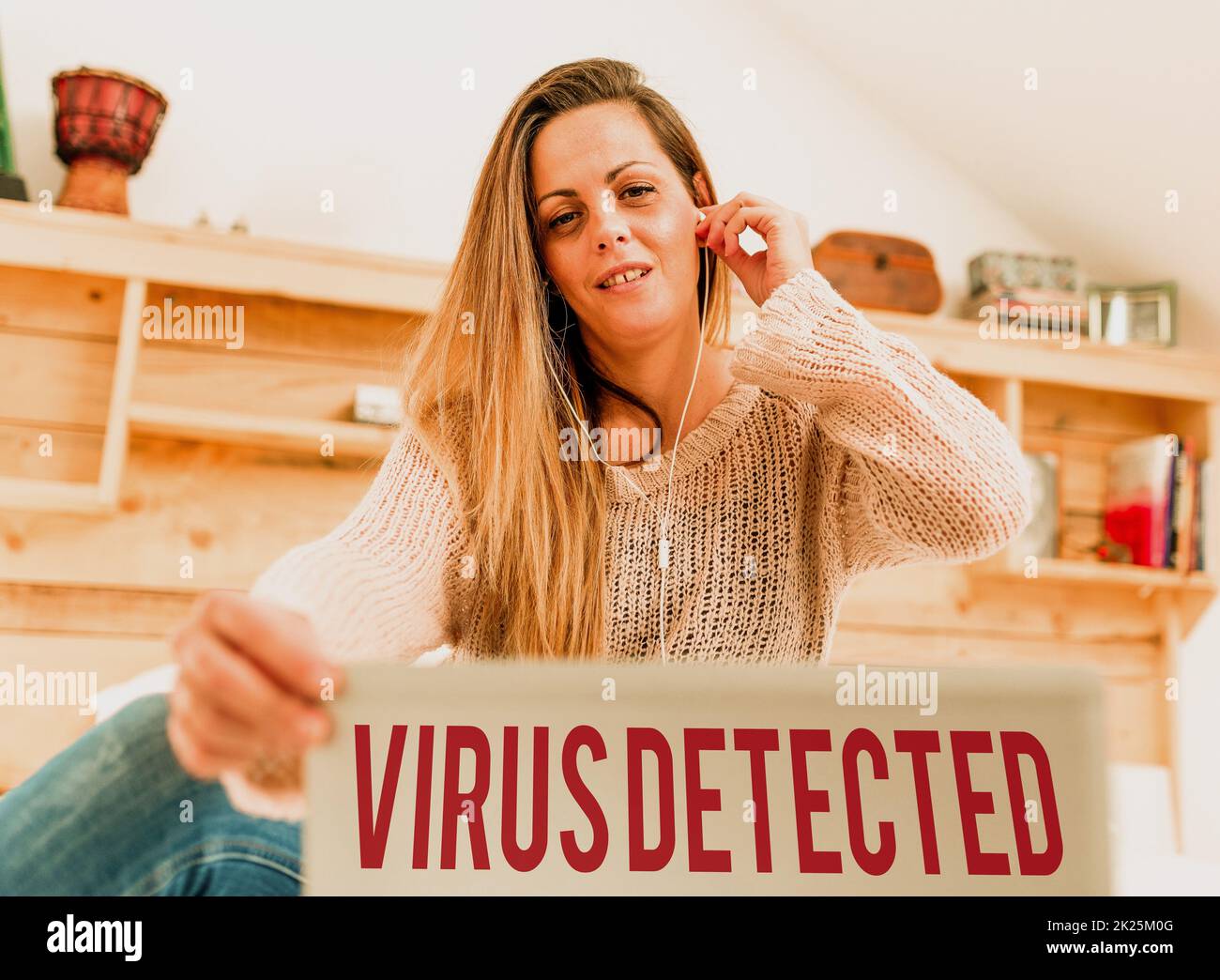 Writing displaying text Virus Detected. Word Written on A computer program used to prevent and remove malware Casual Internet Surfing, Student Researching Online Websites Stock Photo