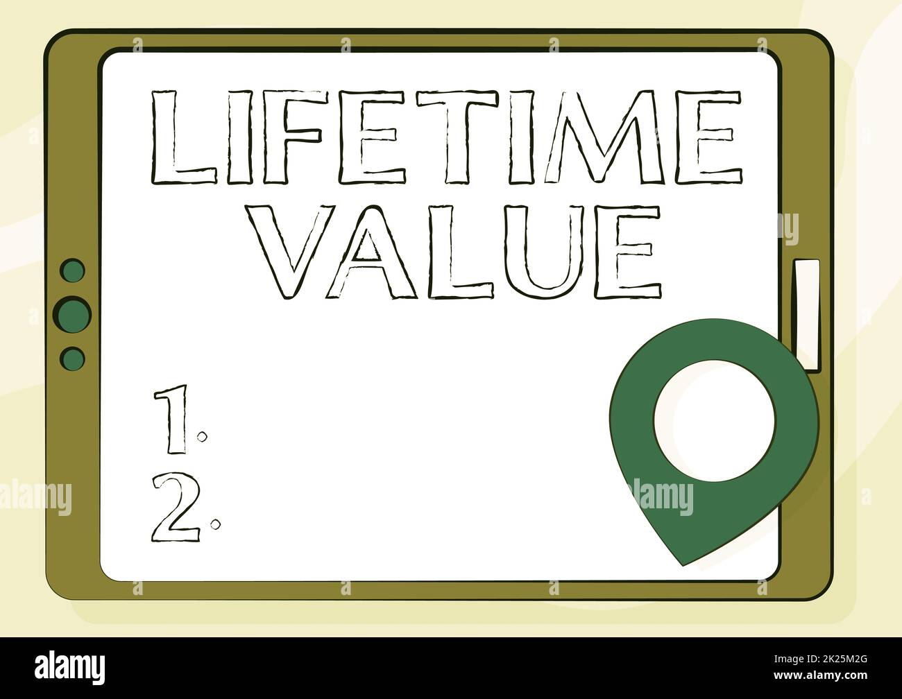 Sign displaying Lifetime Value. Conceptual photo Worth of the customer over the lifetime of the business Computer Tablet Drawing With Clear Touch Screen And Location Pin. Stock Photo