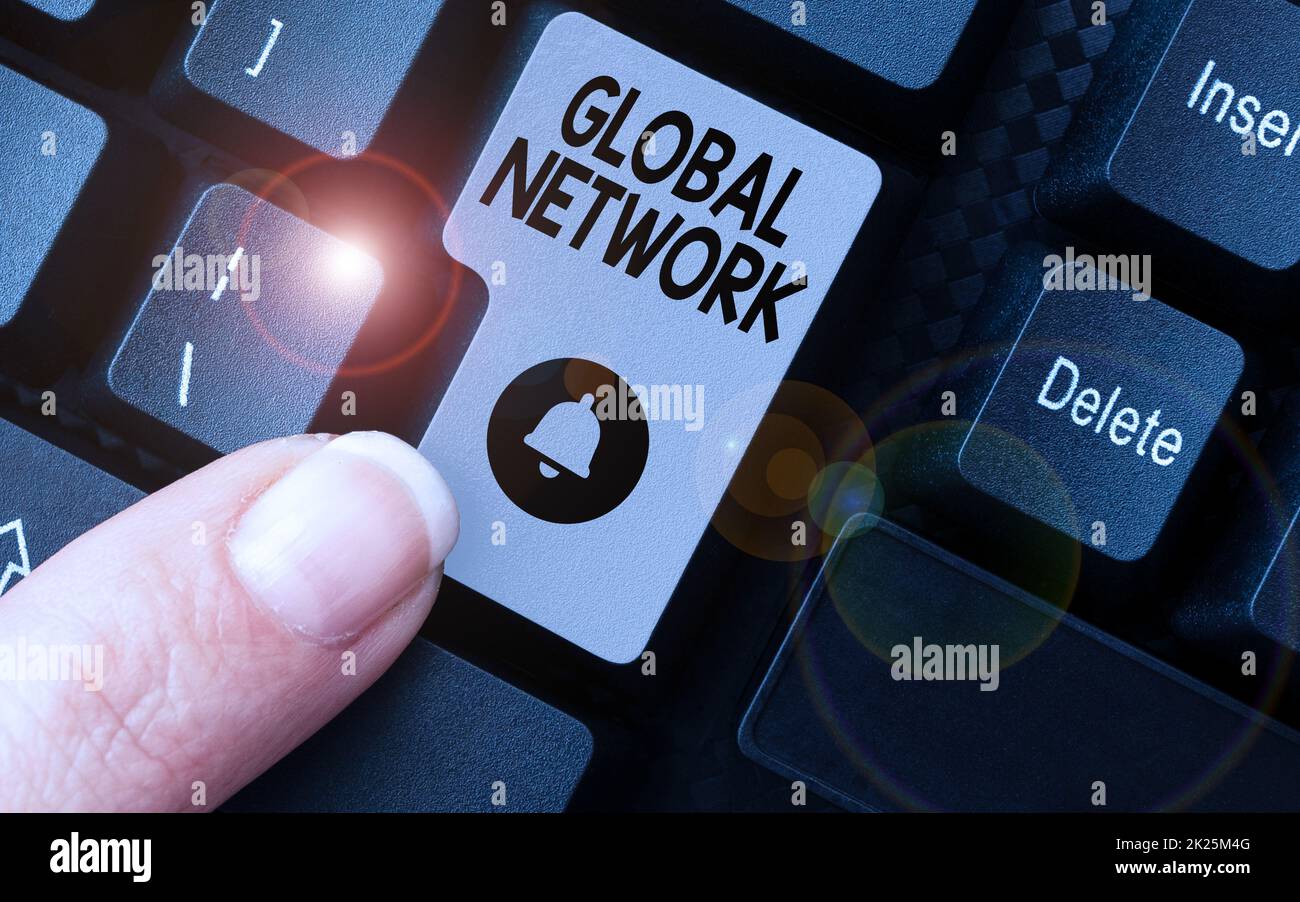 Hand writing sign Global Network. Conceptual photo Any communication system which spans the entire Earth Editing New Story Title, Typing Online Presentation Prompter Notes Stock Photo