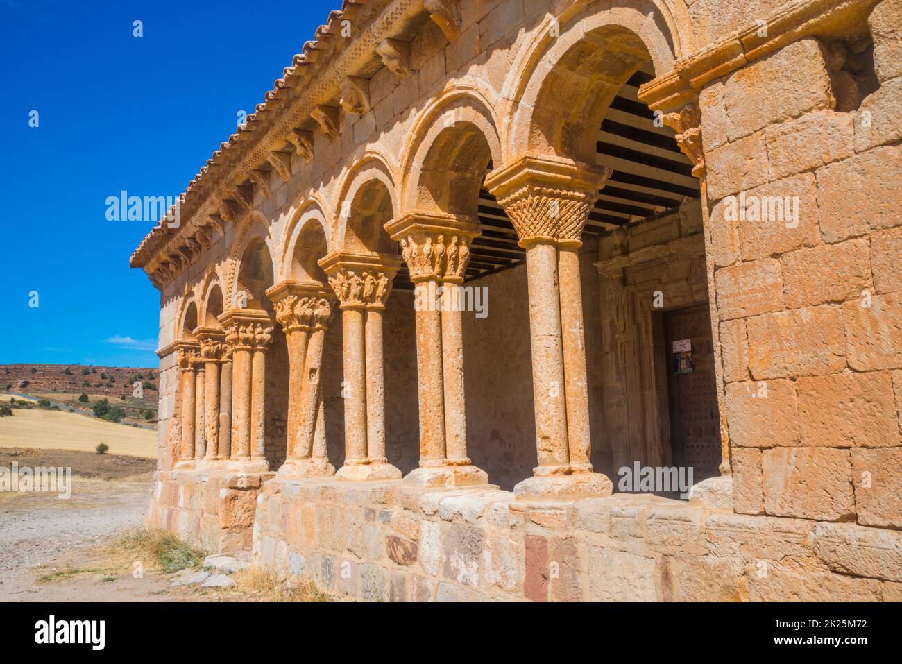 Arcade of San Pedro church. Caracena, Soria province, Castilla Leon, Spain. Stock Photo