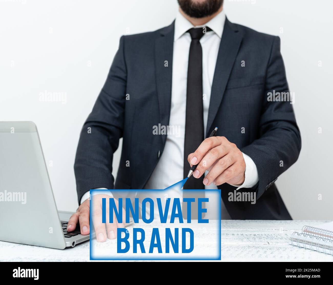 Handwriting text Innovate Brand. Word for significant to innovate products, services and more Remote Office Work Online Presenting Communication Technology Stock Photo