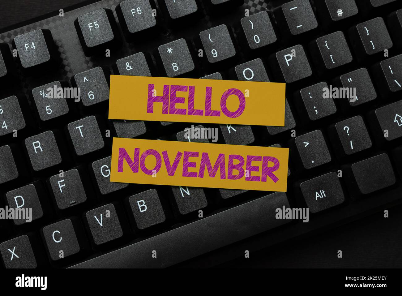 Writing displaying text Hello November. Word Written on Welcome the eleventh month of the year Month before December Creating New Online Cookbook, Typing And Sharing Cooking Recipes Stock Photo