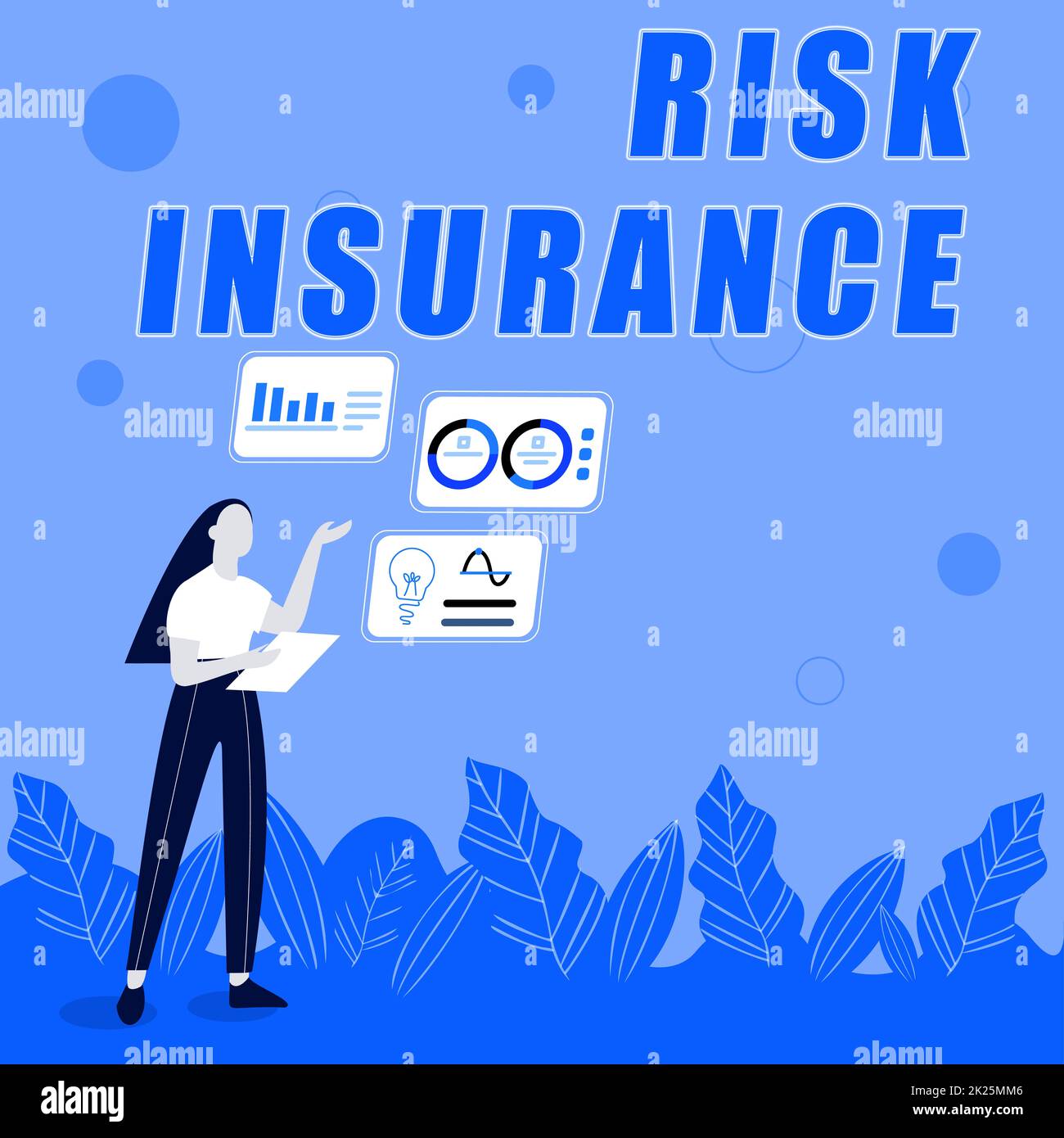 Conceptual display Risk Insurance. Business idea The possibility of Loss Damage against the liability coverage Illustration Of Girl Sharing Ideas For Skill Discussing Work Strategies. Stock Photo