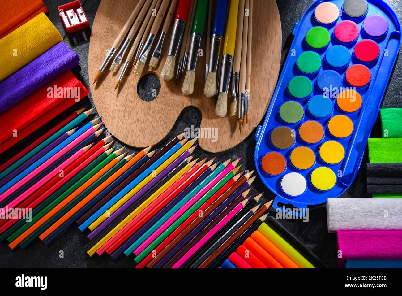 Composition with school accessories for painting and drawing Stock Photo -  Alamy