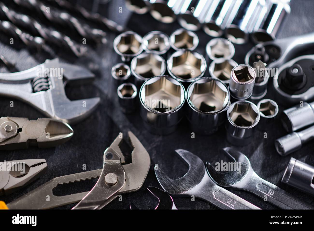 Composition with a variety of metal tools Stock Photo