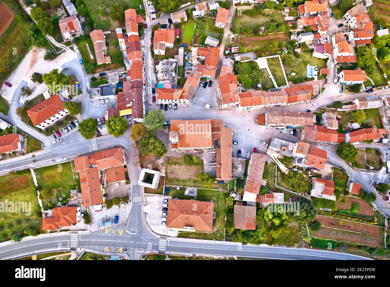 Town of Barban on picturesque Istrian hill aerial view Stock Photo