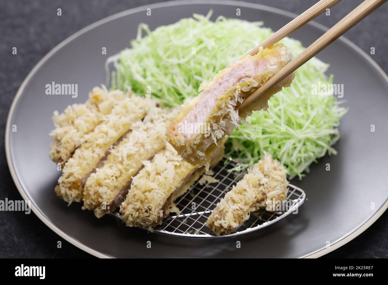 white Tonkatsu, pork loin cutlet (coated in bread crumbs and deep fried at a low temperature), Japanese cuisine Stock Photo
