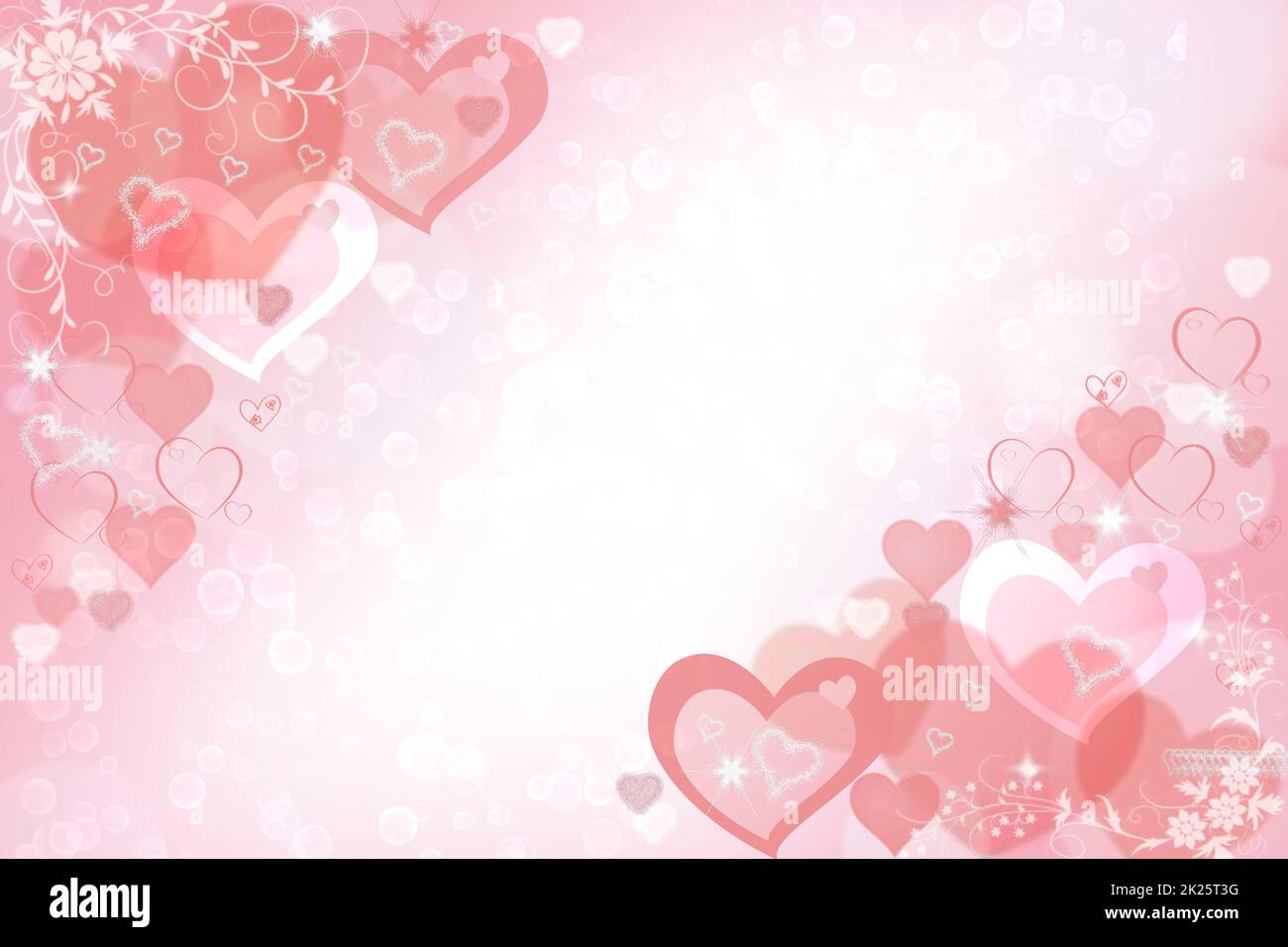 Valentines day card template. Abstract festive blur bright pink pastel background with a frame and hearts bokeh made for mother or wedding day. Space for design. Card concept. Stock Photo