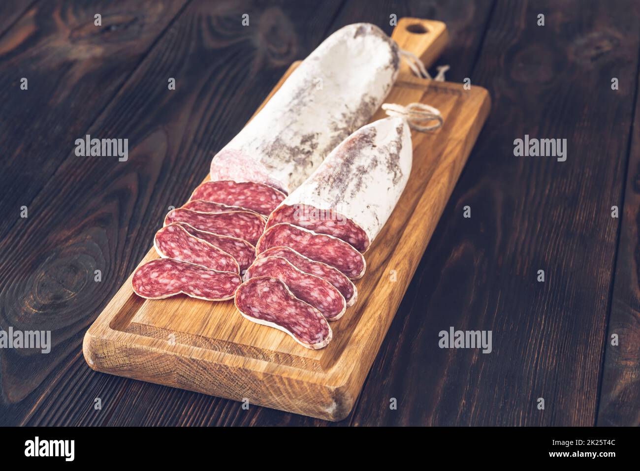 Sliced fuet sausage Stock Photo