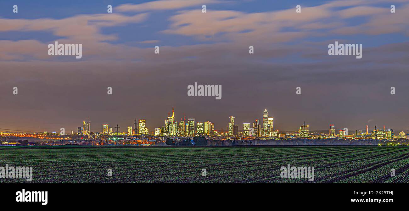 skyline of Frankfurt by night with skyscraper Stock Photo - Alamy