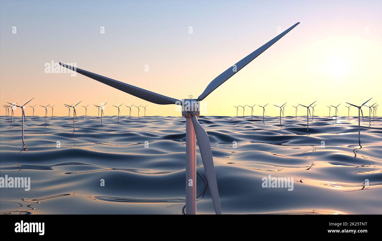 Wind power generators in water Stock Photo