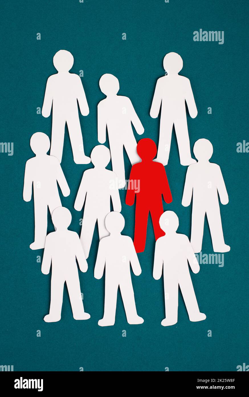 Group of people, one person is standing out from the crowd, concept leadership, manager of team, paper cut out Stock Photo
