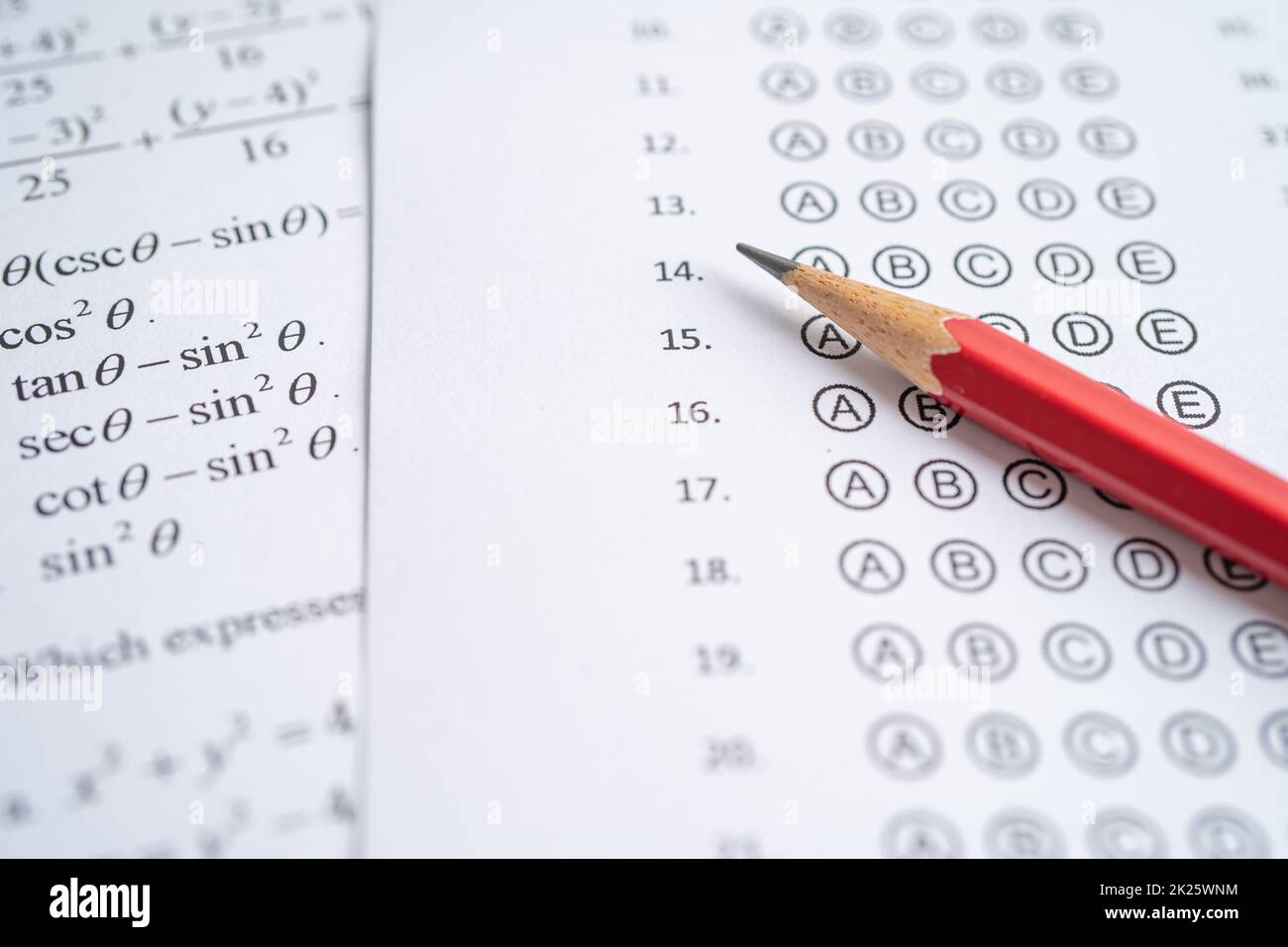 Answer sheets with pencil drawing fill to select choice, education concept Stock Photo