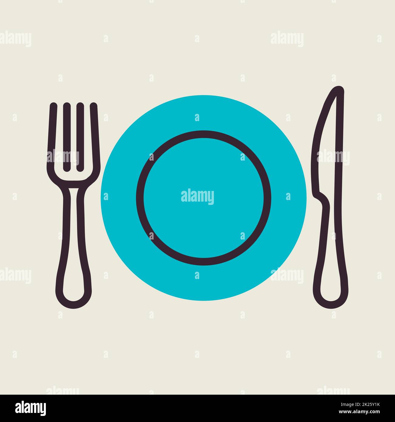 Dinner plate, knife and fork vector icon Stock Photo Alamy
