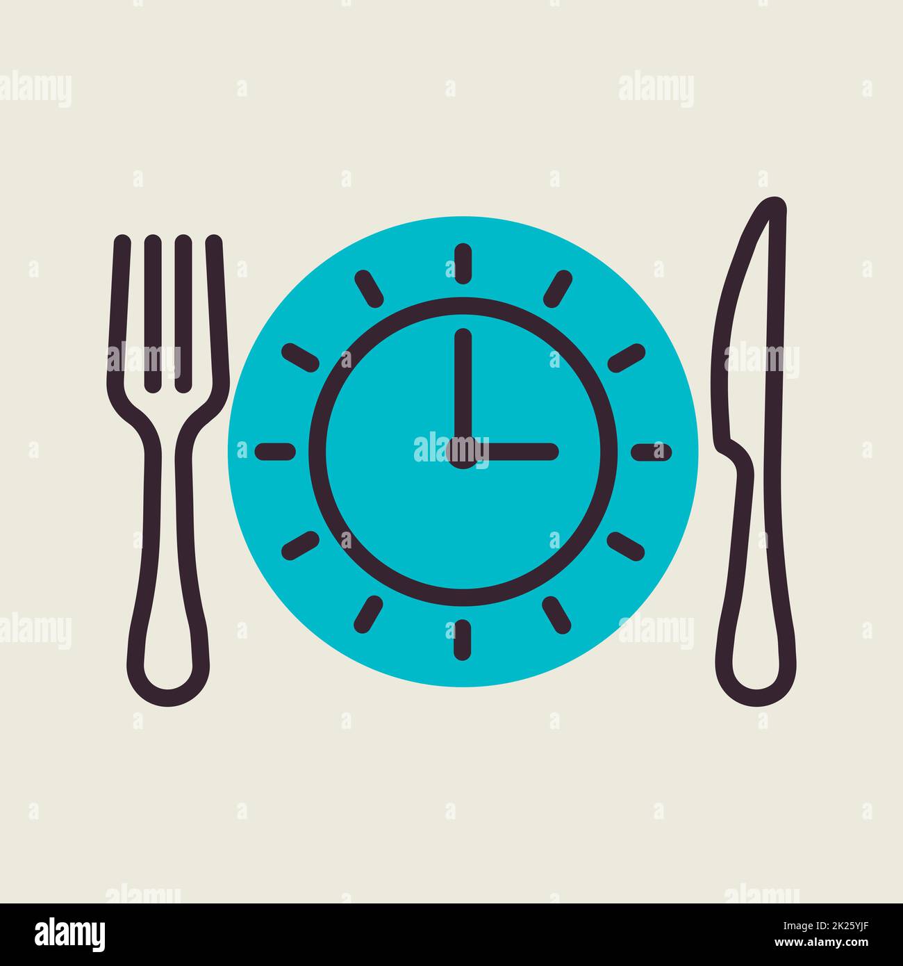 Plate with knife and fork with an icon of clock Stock Photo