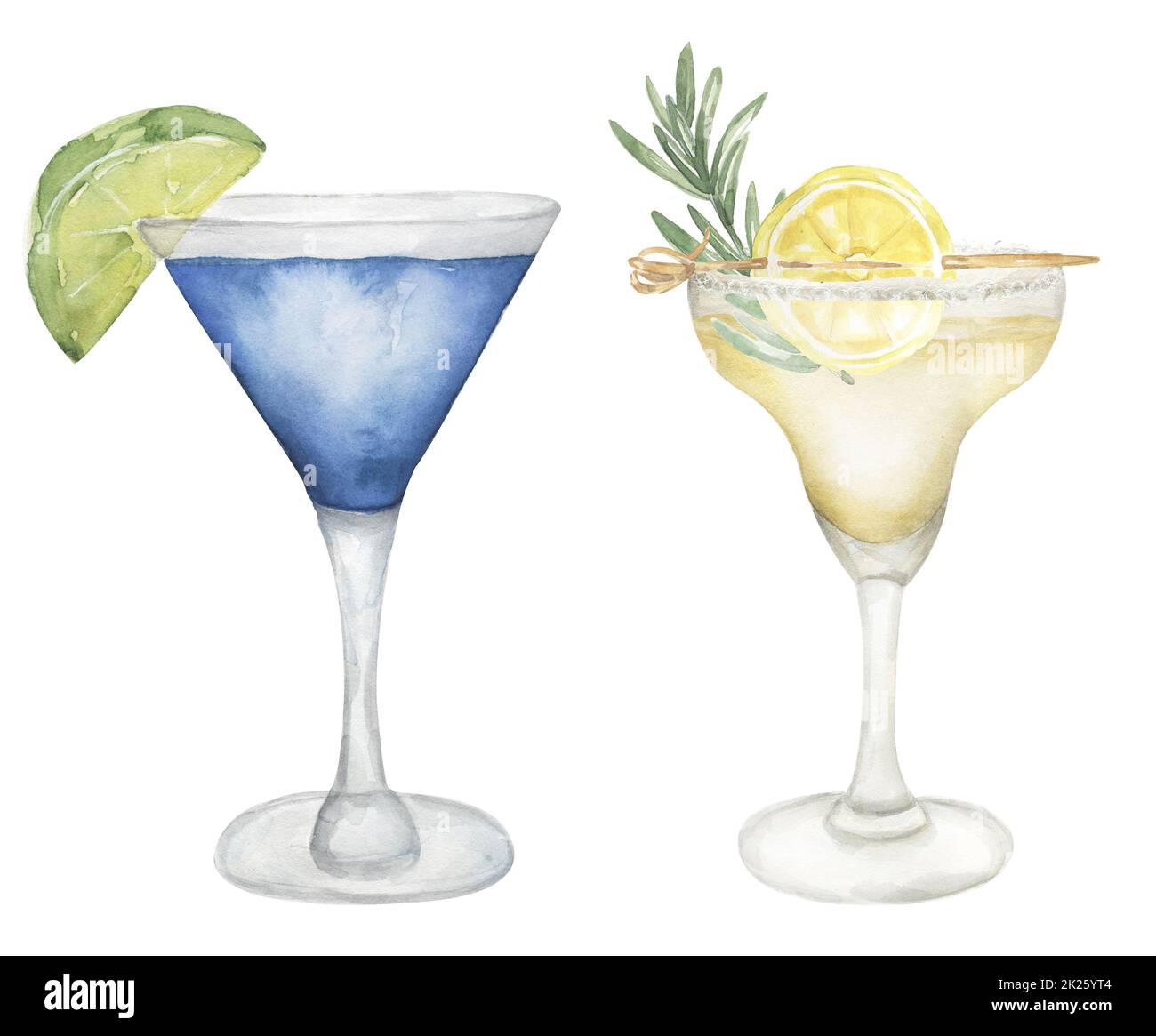Watercolor hand drawn cocktail illustration set. Beverages clipart for ...