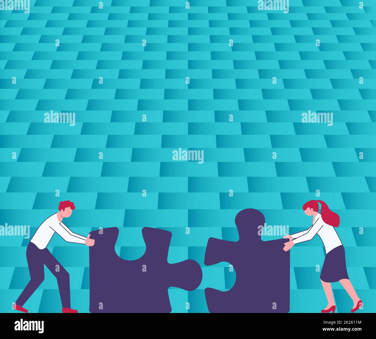 Colleagues Conencting Two Pieces Of Jigsaw Puzzle Together Showing