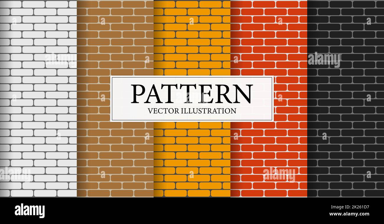 Set of 5 patterns different textures of brick walls in different colors