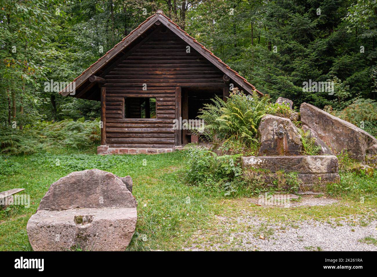 shelter hut on german hiking trail Stock Photo