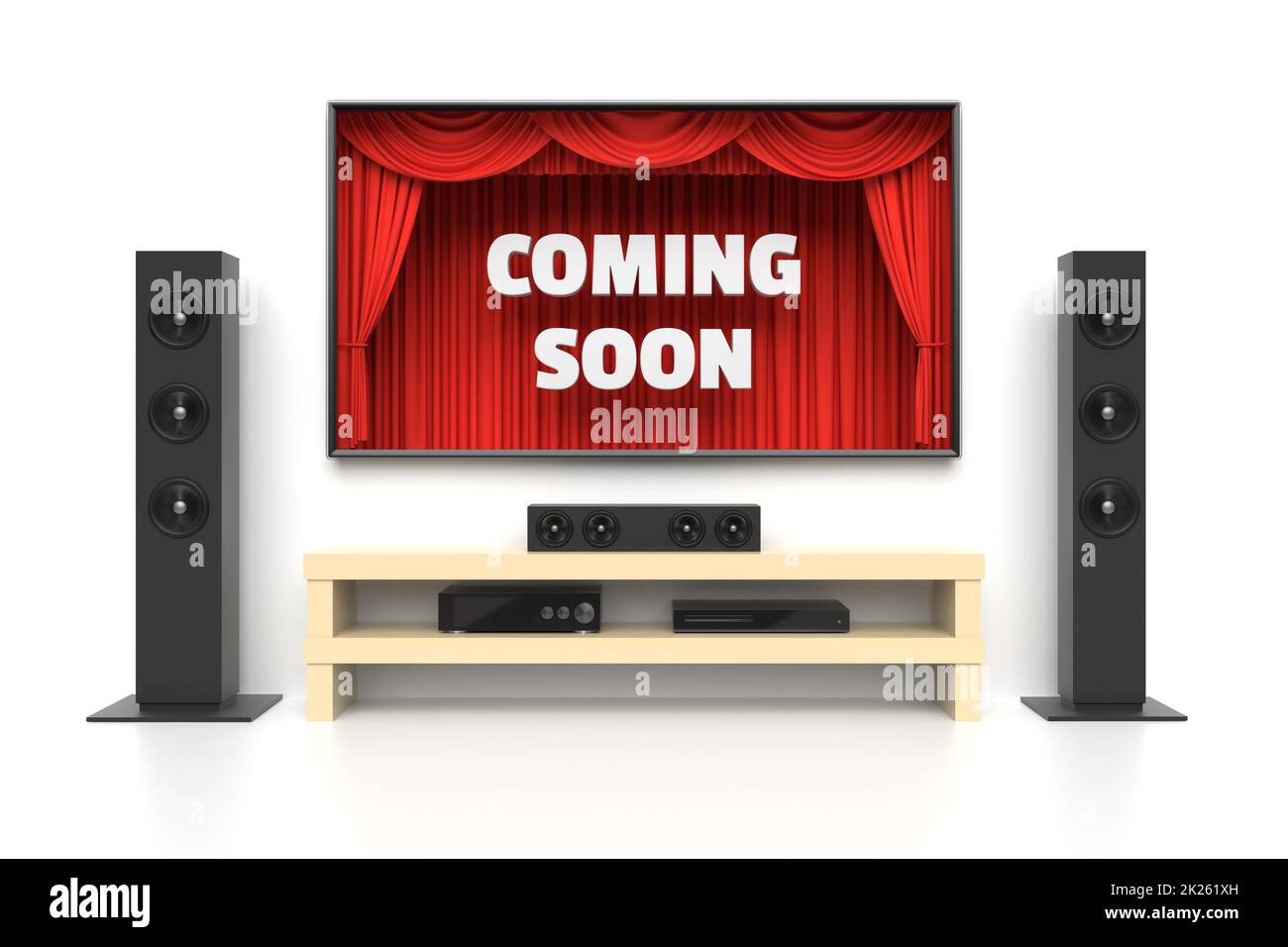 Coming Soon poster with home cinema tv Stock Photo