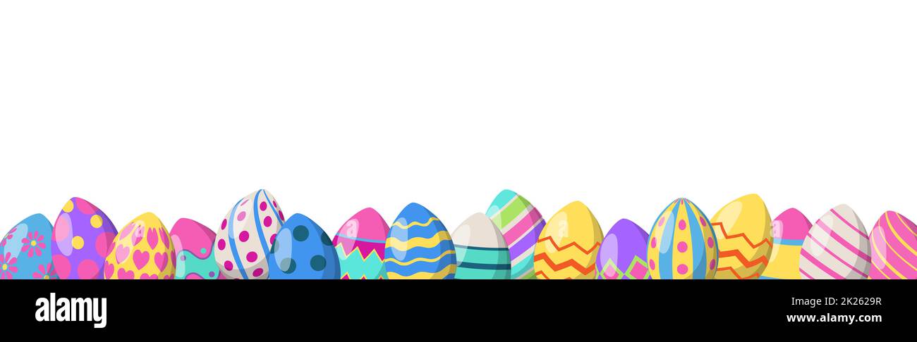 Panoramic Easter background with many colorful eggs - Vector Stock