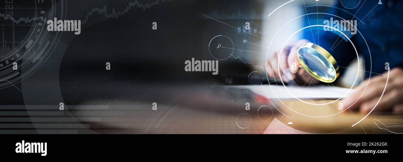 Business Auditor Using Magnifying Glass Stock Photo