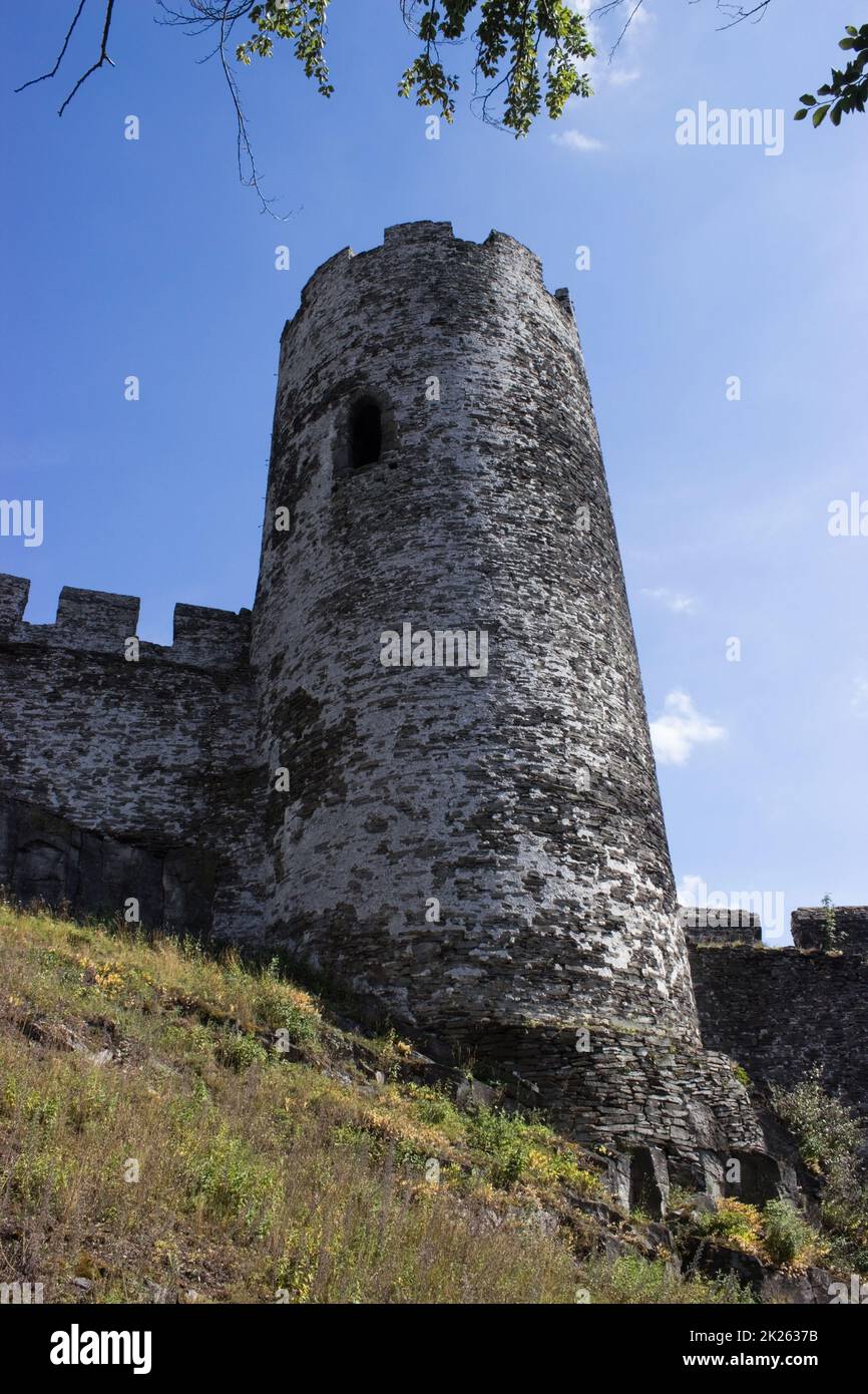 Panoramic view of tower and wall of Bezdez castle Stock Photo