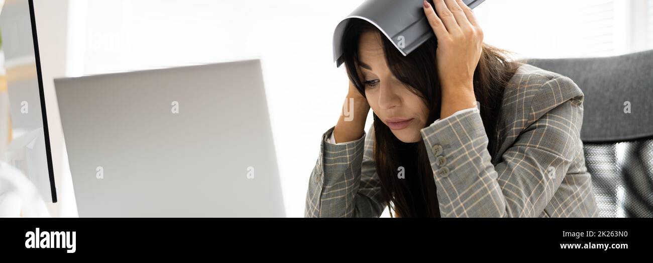 Tired Stressed Unhappy Lady Using Computer Stock Photo - Alamy