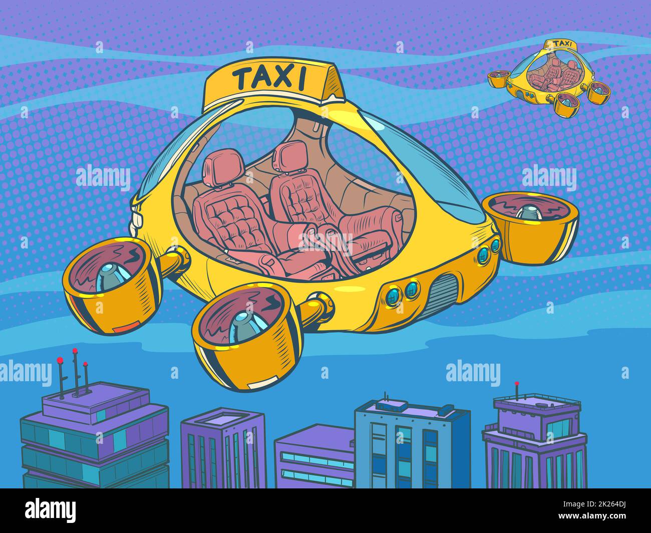 Drone air taxi, autopilot city transport. Helicopter of the future Stock Photo