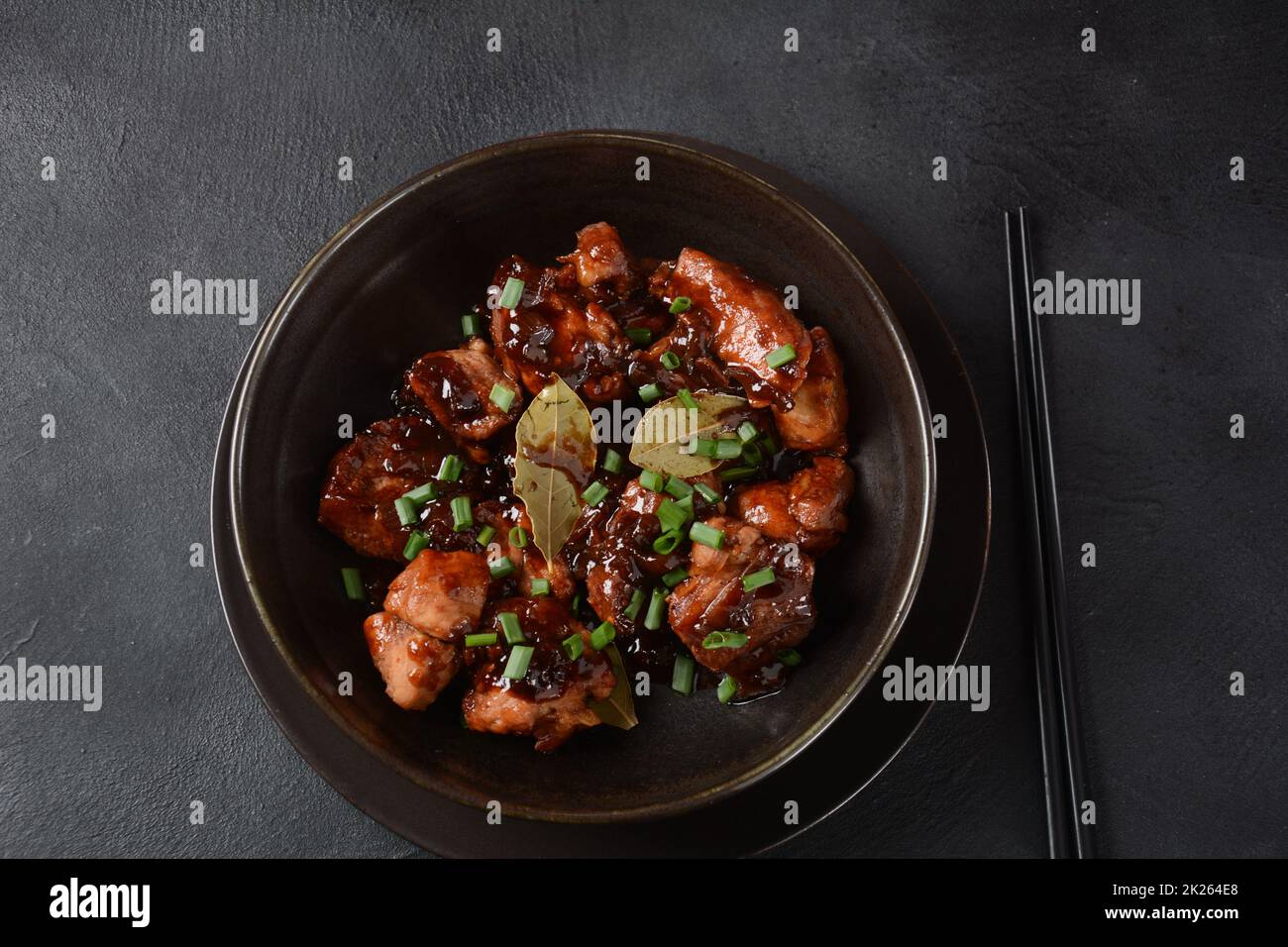 Homemade Filipino Adobo Pork with White Rice. Closeup shot of Filipino
