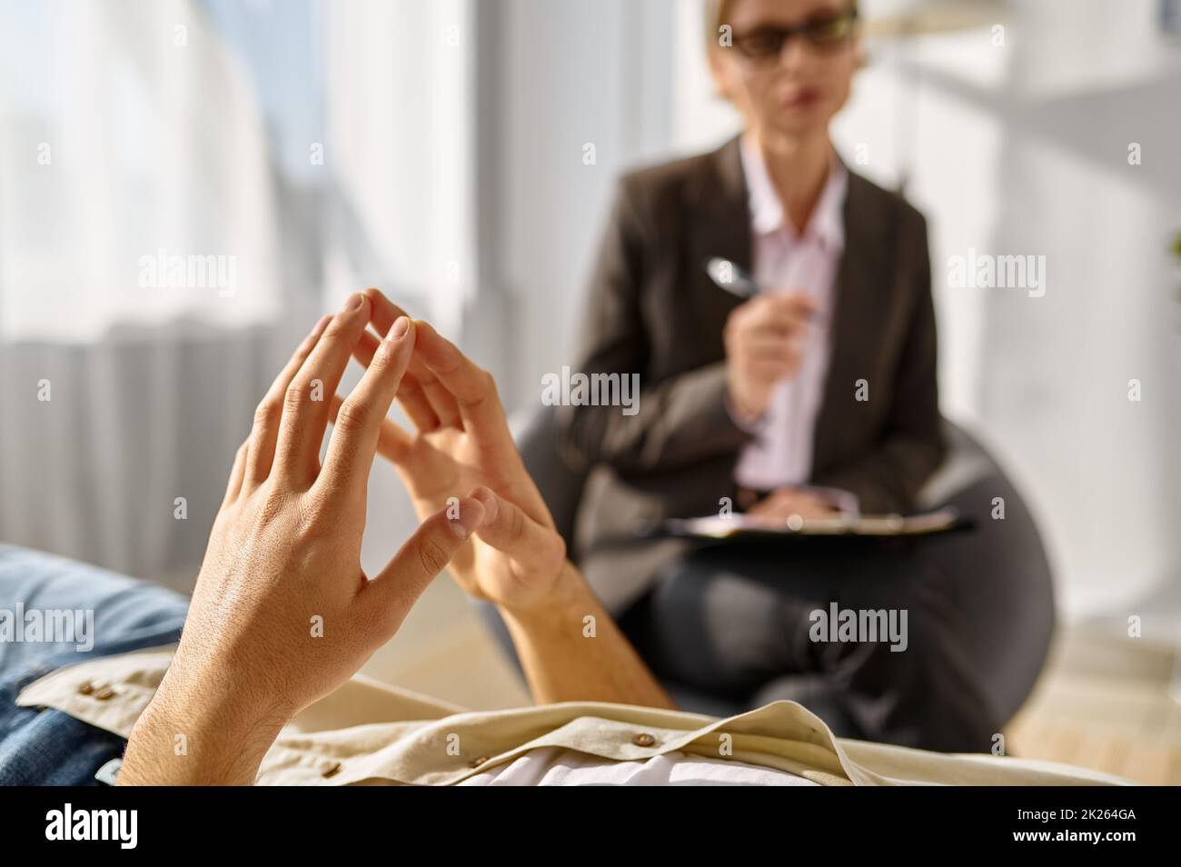 Psychologist therapy addiction treatment session selective focus Stock Photo