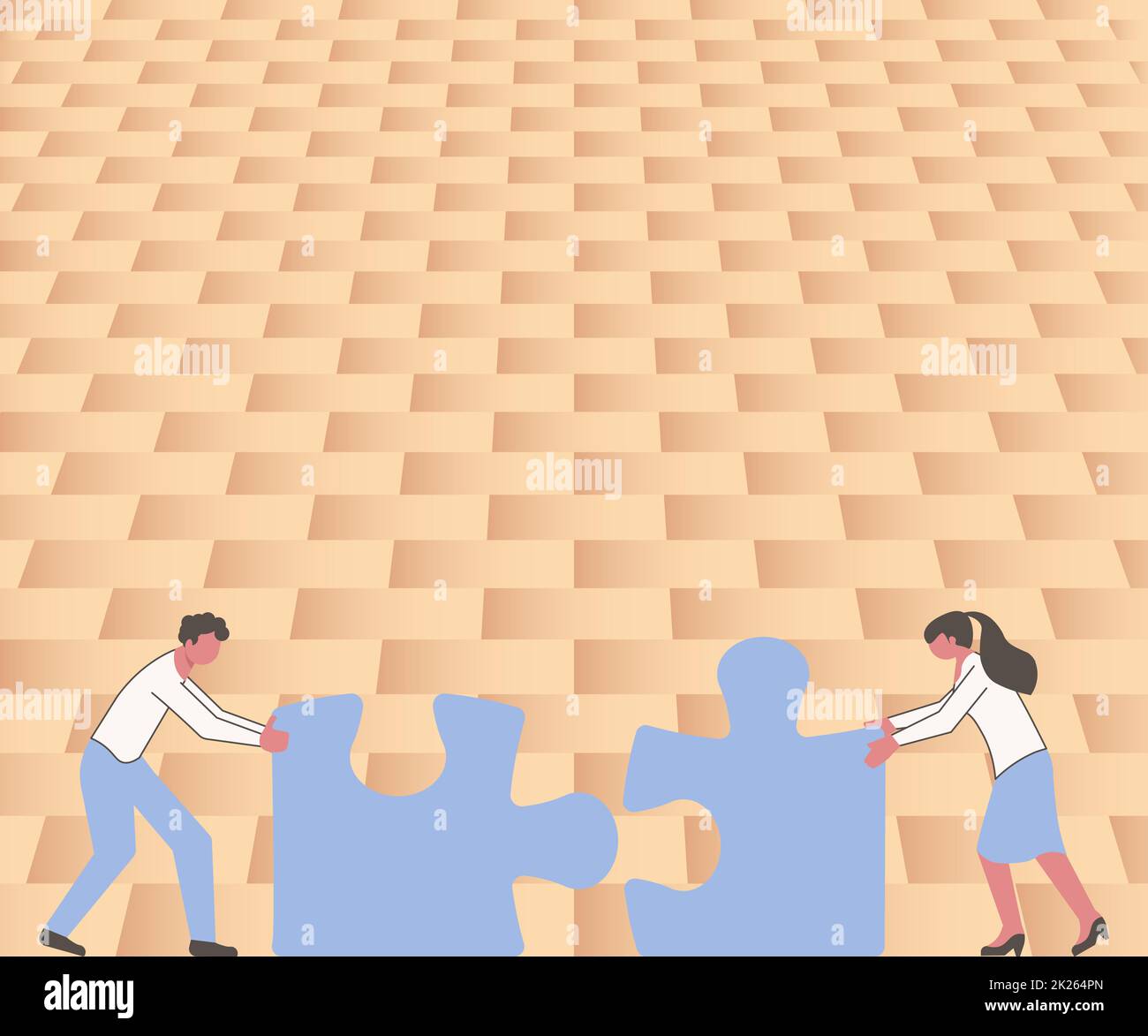 Colleagues Conencting Two Pieces Of Jigsaw Puzzle Together Showing