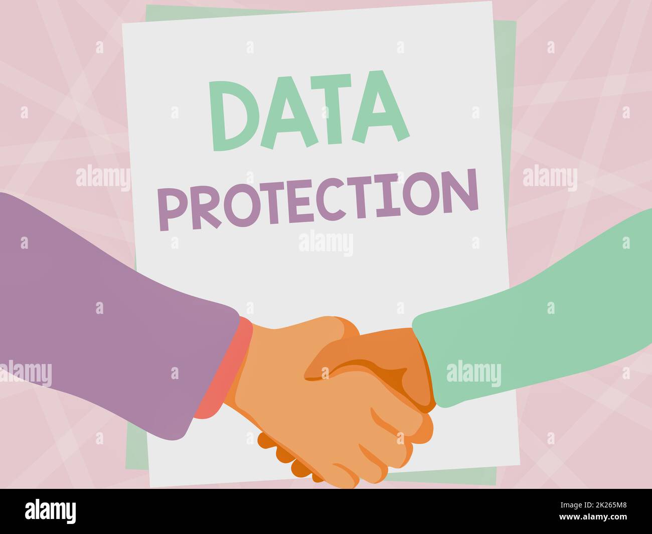 Text showing inspiration Data Protection. Business showcase Protect IP addresses and personal data from harmful software Two Men Drawing With Empty Paper Shake Hands Presenting Agreement. Stock Photo