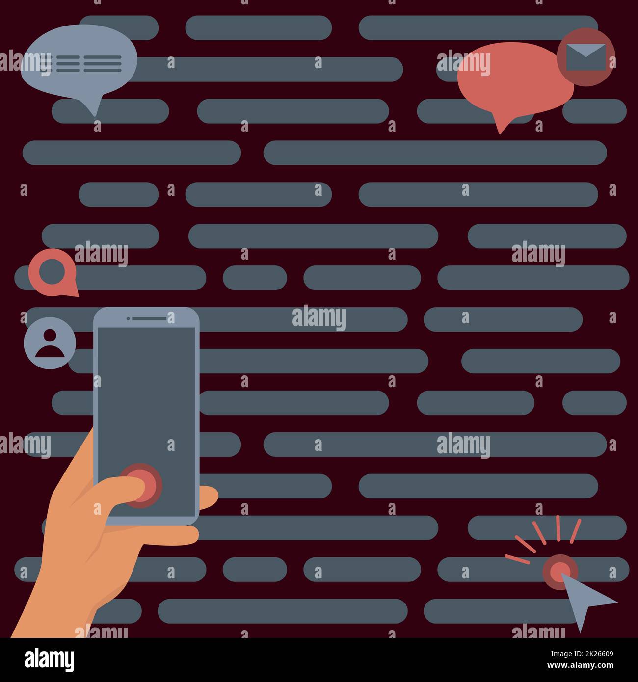 Hands Holding Mobile Phone Pressing Application Button. Palms Hold