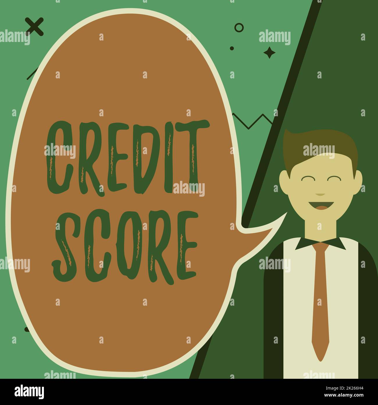 Inspiration showing sign Credit Score. Word Written on numerical expression that indicates a person s is creditworthiness Illustration Of Businessman Presenting Ideas To Empty Chat Cloud. Stock Photo