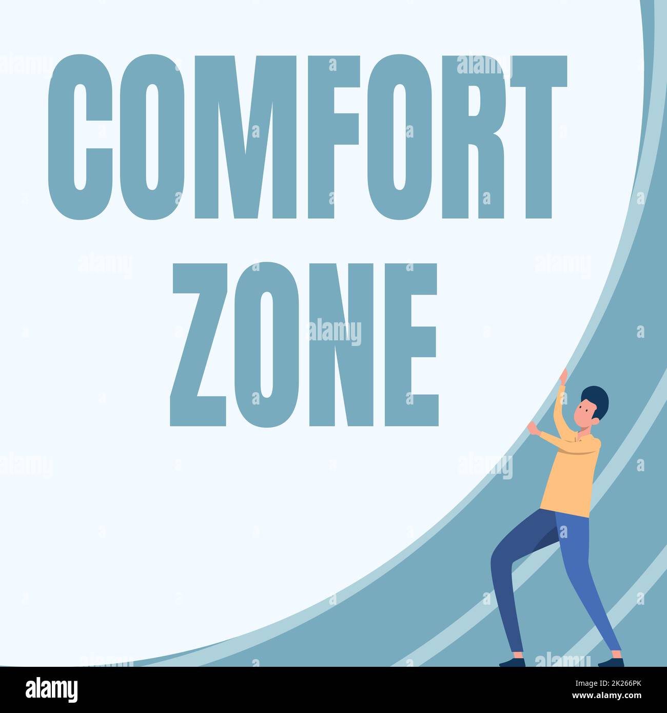 Writing displaying text Comfort Zone. Conceptual photo A situation where one feels safe or at ease have Control Gentleman Drawing Standing Pushing Big Circular Object. Stock Photo