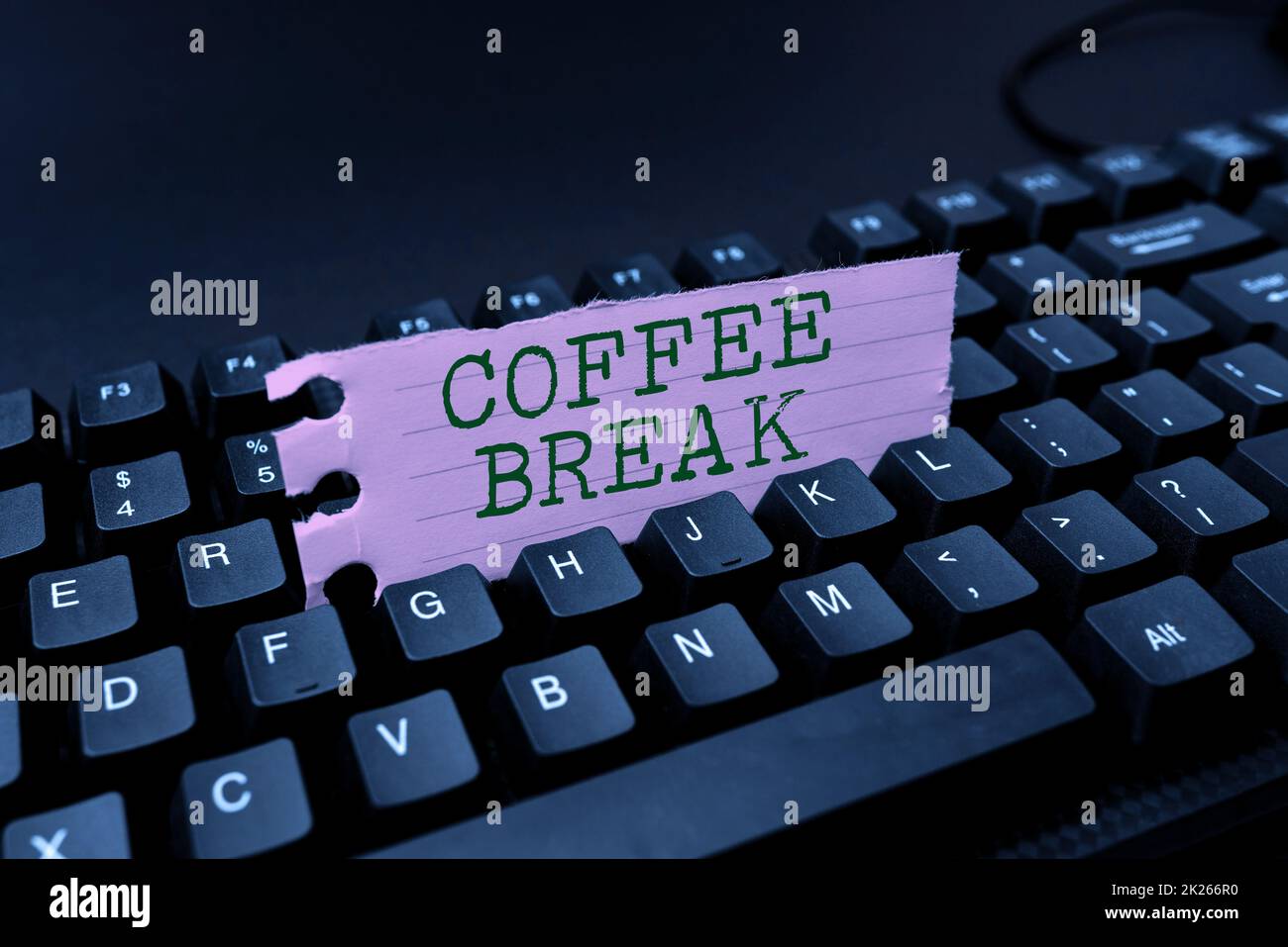 Writing displaying text Coffee Break. Concept meaning short time allotted for drinking coffee without doing any work Editing And Retyping Report Spelling Errors, Typing Online Shop Inventory Stock Photo