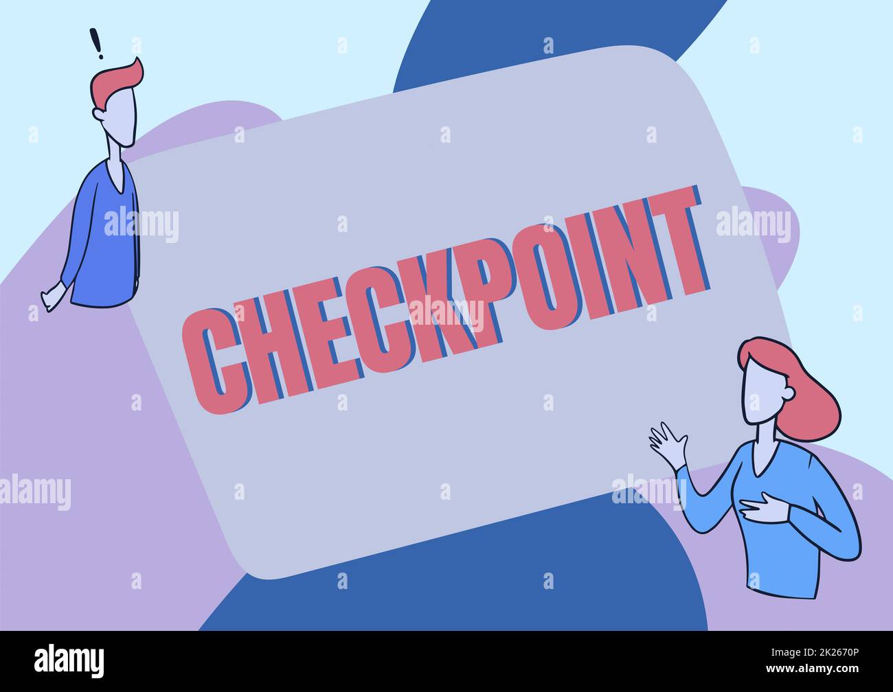 Text sign showing Checkpoint. Internet Concept manned entrance, where travelers are subject to security checks Lady Illustration Having Exploratory Conversation With Her Colleague. Stock Photo