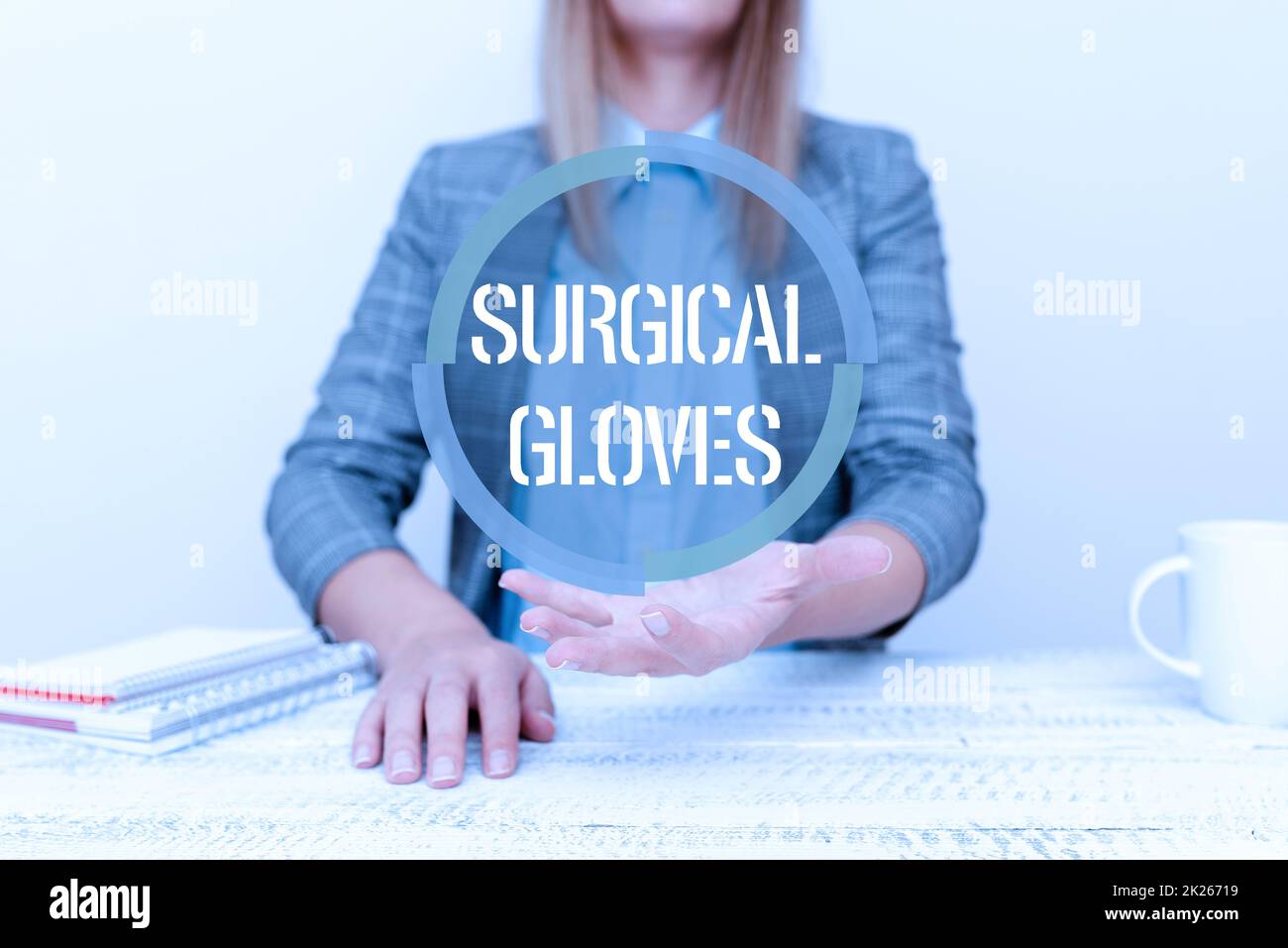 Conceptual display Surgical Gloves. Business approach to protect from the exposure to infectious materials Explaining New Business Plans, Orientation And Company Introduction Stock Photo